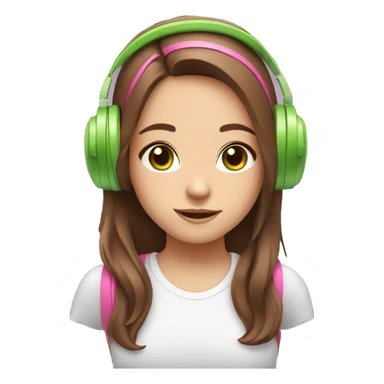 cute girl with brown hair and pink headphones with ears and green eyes sticker