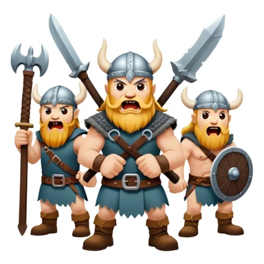 hree different Vikings scream, weapons in their hands, realistic sticker