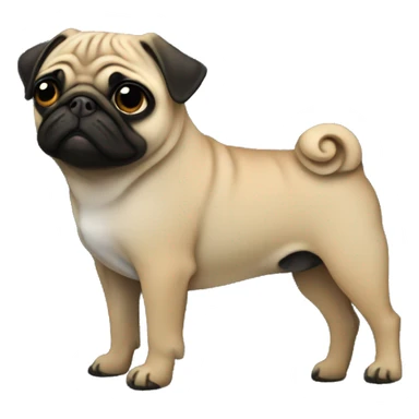 small pug wearing a denim jacket, side view, patches on the back of the denim jacket sticker