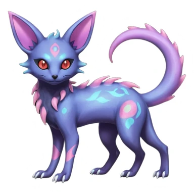 Rare epic aesthetic iridescent spooky gloomy colorful Salandit-Zorua-Espeon-Genet-species-Fakemon-hybrid-creature, with markings, full body sticker