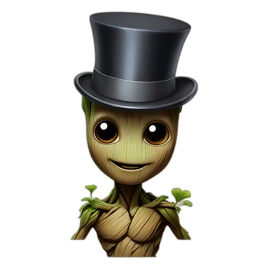 baby groot with top hat sticker