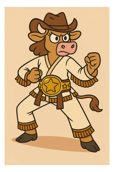 Add a large, shiny championship belt around her waist, making it prominent and detailed, in the same flat toon style. sticker