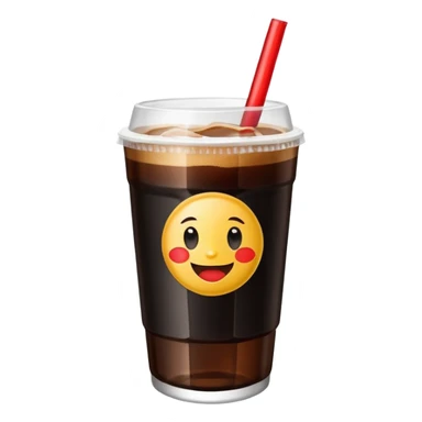 fernet con cocacola drink in a plastic cup made from a cut Coca-Cola bottle, black drink with blonde foam, emoji style sticker