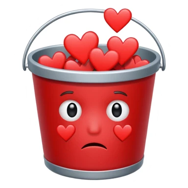 Bucket of broken hearts with a sad face sticker