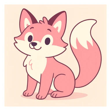 pink and white fox with a fluffy long tail, soft pastel illustration style sticker