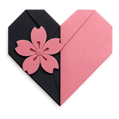 goth sakura heart, origami paper folds, black and pink, crafty and minimal sticker