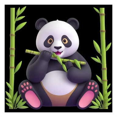 panda eating bamboo in forrest background, close up pose sticker