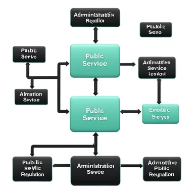 Fonction Publique (Public Service), 3D technical icon with black and mint green (#B5F4D3), administrative protocol flowchart with public service regulation codes sticker