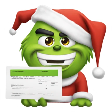 Grinch with santa hat and invoice in hand sticker