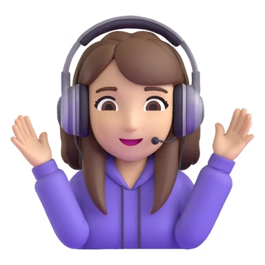 brown-haired gamer girl, excited expression, headphones, head only, emote sticker