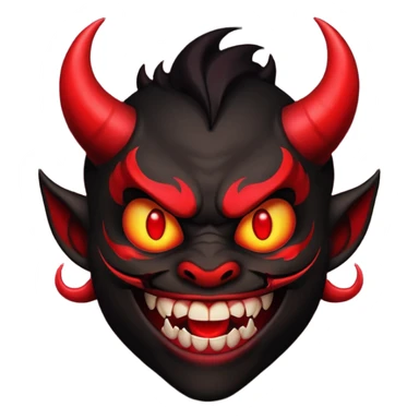 devil emoji in gothic palette with black and crimson colors, sharp fangs, glowing eyes, dramatic shadows sticker
