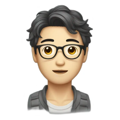 korean guy with glasses and curtains hair sticker