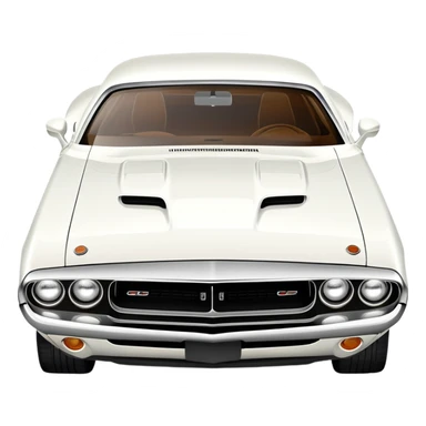 Pristine white 1971 Dodge Challenger with perfect structure, accurate three-quarter 30-degree view showing detailed headlights and grille, classic muscle car silhouette, completely white, iOS emoji style sticker