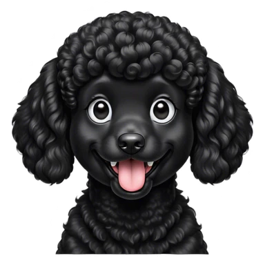 Cinematic Comical Black Poodle Portrait Emoji, Head tilted dramatically with an exaggeratedly amused expression, featuring a glossy, curly jet-black Fur with a lively bounce, wide, expressive dark eyes filled with playful disbelief, Simplified yet hilariously expressive features, highly detailed, glowing with a slightly sassy glow, high shine, dramatic yet playful, stylized with an air of cheeky mischief, bright and endearing, soft glowing outline, capturing the essence of a spirited and over-the-top companion, so meme-worthy it feels like it could side-eye its way into internet fame instantly! sticker