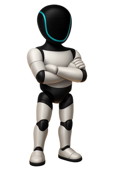 Create a fullbody Tesla robot emoji with the exact head from the reference image in the style of Apple emojis. The robot should have its arms crossed. The style should replicate the apple emoji style with smooth, colorful, and detailed features. sticker