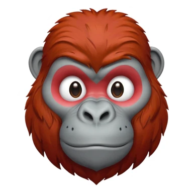 red haired gorilla head with white heart, apple style emoji, no text, facing slightly left sticker