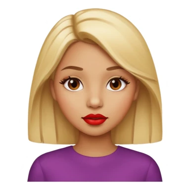 Light brown girl with blonde hair and red lipstick sticker