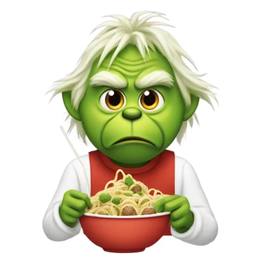 grinch eating noodles and meatballs  sticker