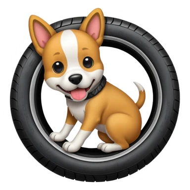 dog biting into a tire sticker