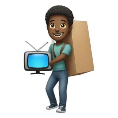 Smiling black man helpfully carrying big tv out of house sticker