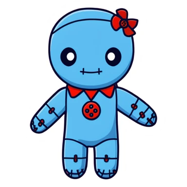 A Carolina blue voodoo doll with red stitching and buttons for eyes, with several pins stuck in it sticker
