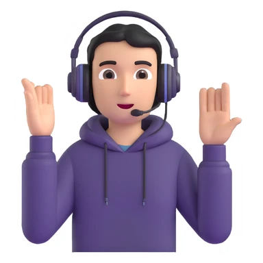 person in headphones showing a refusal sign sticker