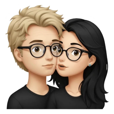 Un garçon avec les cheveux brin très clair ébouriffés, qui embrasse une fille avec les cheveux noir long et lisse , qui a des traits d’eye-liner et des lunettes noir avec un piercing au nez sticker