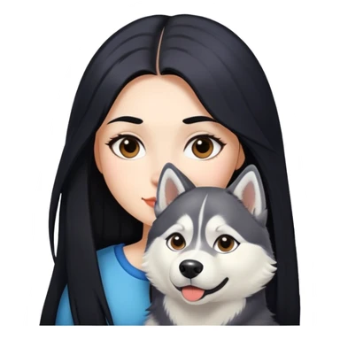 A girl with long black hair walks a husky sticker