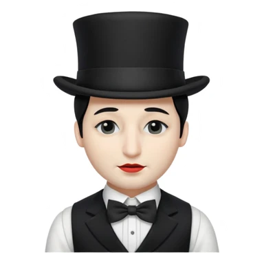 A french man with snow white skin, a black half mask with an eye hole, a black top hat, a black vest with a black tie tucked underneath, and a white collared shirt. Closed eyes. sticker