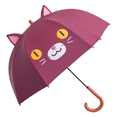 burgundy umbrella with a cat face in 3D emoji style sticker