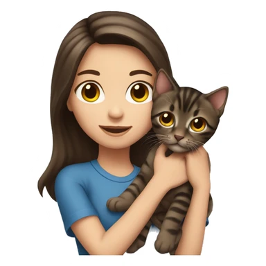 Brunette girl holding dark brown tabby kitten sticker