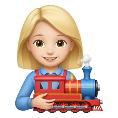 small girl holding train toy sticker