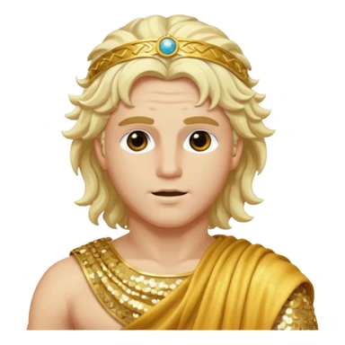 Apollo, God of Sun from Roman Deities with long platinum blonde wavy hair, gold sequin toga sticker