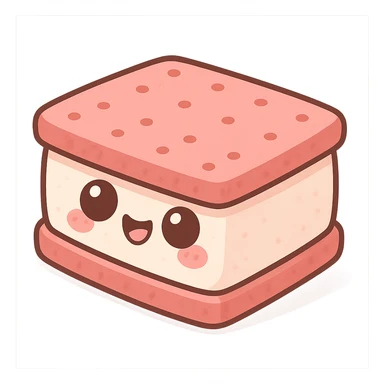 a cute pink ice cream sandwich, original design, big eyes, blushing cheeks, joyful sticker