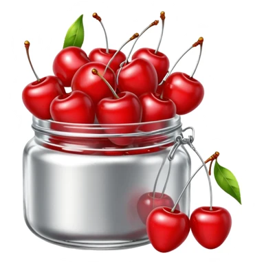Realistic glass jar with silver metallic lid filled with maraschino cherries inside of it. sticker