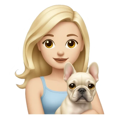 blonde girl with beige but whiter French bulldog puppy sticker