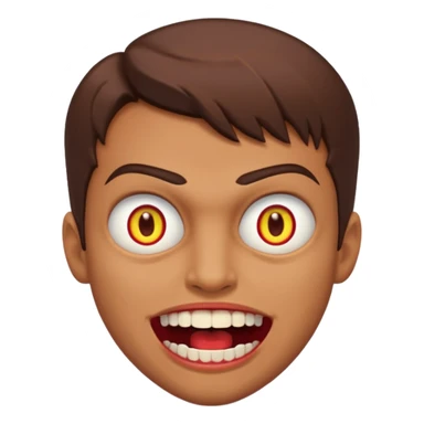 does evil things guy brown hair wide open mouth with red pupils but slightly yellow eyes and teeth sticker