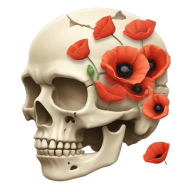 broken skull with poppies instead the brain sticker