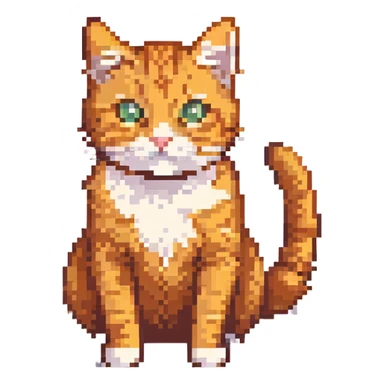 a playful orange tabby cat, pixel art style sticker