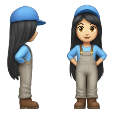 Jackie is a mario fan girl with long black hair who wears a light blue shirt and light blue cap and blue overalls and brown boots sticker