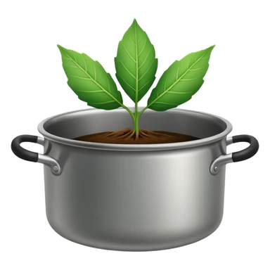 Minimalistic flat vector icon, iOS style, thin black contour on white background. Leaf inside a cooking pot. Clean, no text, no shadows.
 sticker