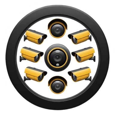 Looking down on a circle of CCTV cameras  sticker