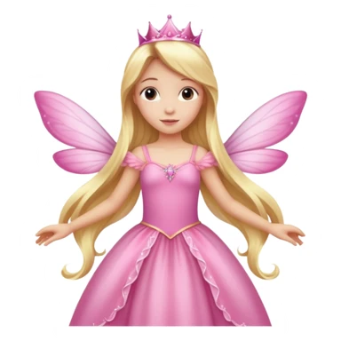 Realistic detailed long pink princess dress, long blonde hair, pink fairy wings sticker