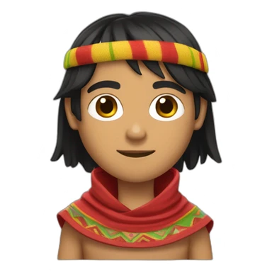 A shaved Inca man, neck-length black hair, wearing a red headband and wearing a red poncho (with yellow, green and red lines) sticker