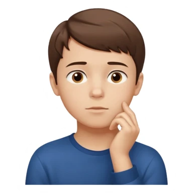 boy thinking, looking up with one hand on his chin sticker