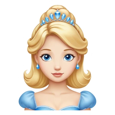 Cinematic Realistic Comical Cinderella Portrait, with every detail rendered realistically—from the soft, smooth texture of her fair skin to her artfully styled golden-blonde hair. Her bright blue eyes are wide with playful disbelief, and her expression carries a touch of whimsical humor while retaining elegant poise. Her classic ball gown, detailed with rich fabric textures and natural shadows, catches the light in a way that blends refined beauty with a hint of cheeky mischief, creating a striking, lifelike portrayal. sticker