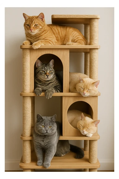 cats relaxing in a vertical playhouse sticker
