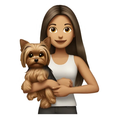 Brunette long hair light tan girl with yorkie puppy sticker