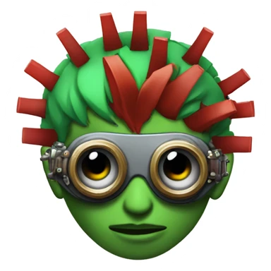 Male cyborg with thin red Mohawk and green steampunk goggles sticker