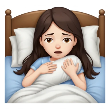 girl with long dark brown hair brown eyes and pale skin crying in bed tired sick sticker